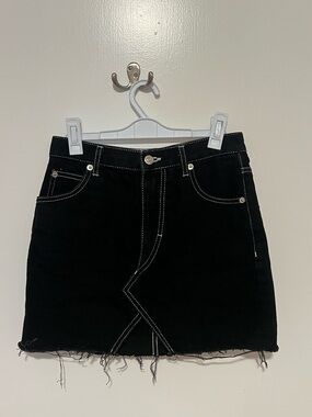 Pull&Bear Black Denim Mini Skirt with White Stitching